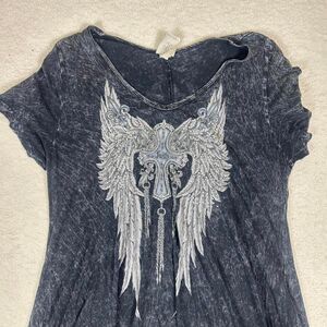 Vocal Grey Faith Y2K Grunge Rhinestone Asymetrical Tee